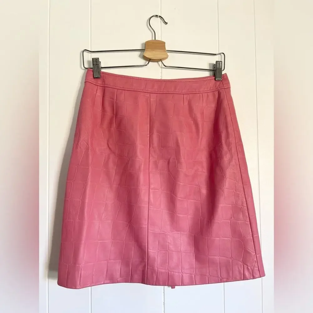 Escada 2/4 vintage RARE pink lamb leather skirt suit jacket set fall unique